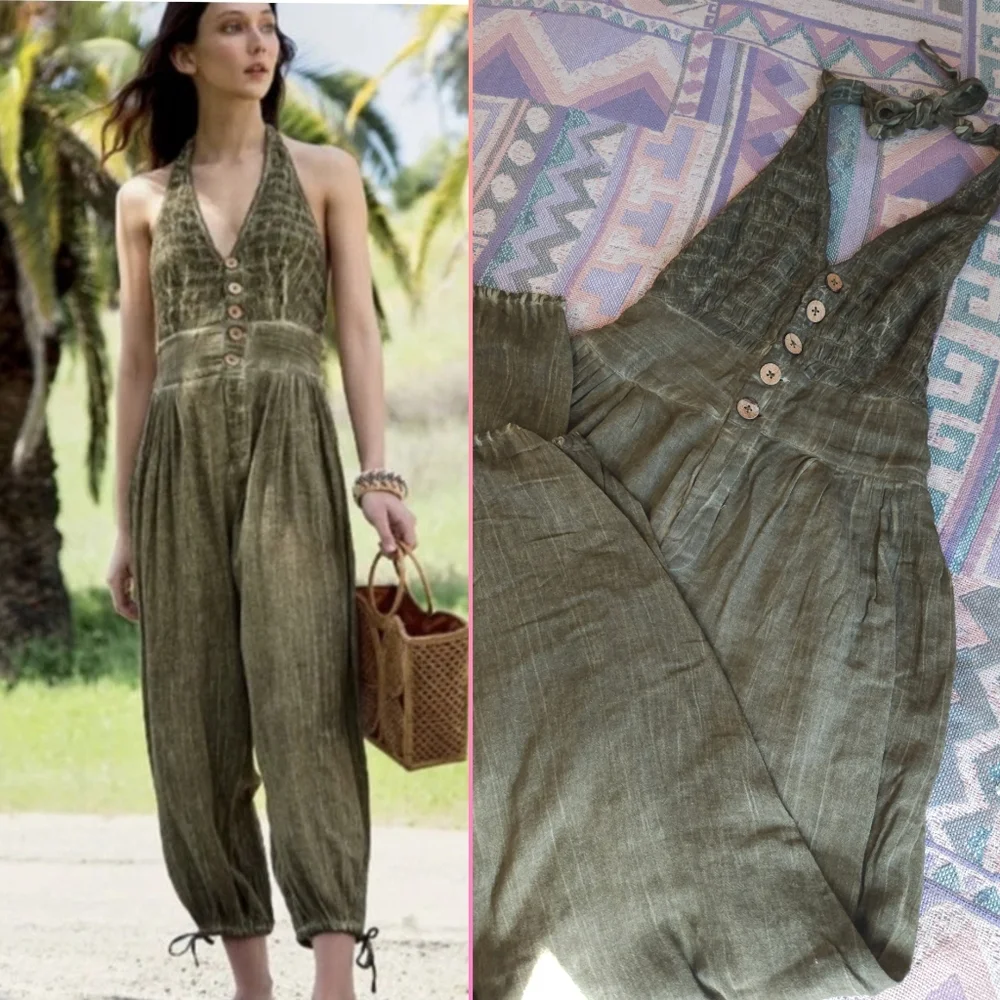 FREE PEOPLE Travel Light Halter Jumpsuit Size XS - Picture 1 of 10